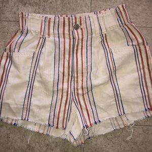 NWOT FREE PEOPLE Cotton Striped High Waist Shorts Sz 26